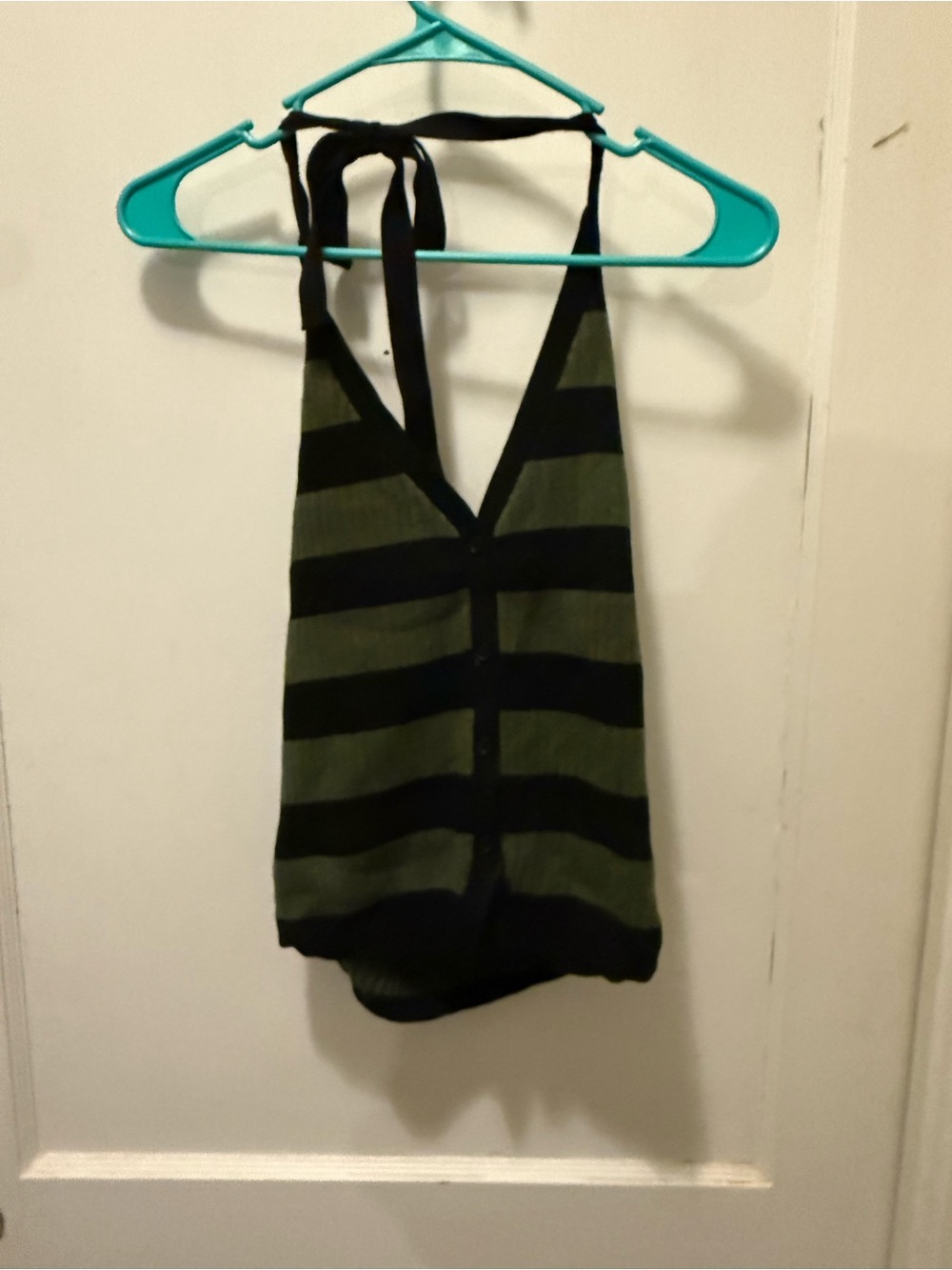 Striped Halter One-Piece sweater tank in Olive Green and Black